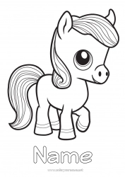 Free coloring Cute Horse Animal Easy coloring pages Farm animals Pony