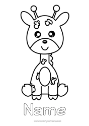 Free colouring Cute Giraffe Animal Easy colouring pages Wild animals of Africa