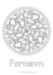 Gratis tegning Mandala Hav Dyr Fisk Krabbe Komplekse fargelegginger Marin eller akvatisk dyr