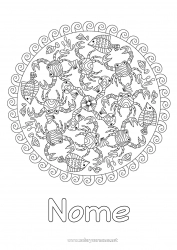 Desenho para personalizar Mandala Mar Animal Peixe Caranguejo Colorações Complexas Animais marinhos ou aquáticos