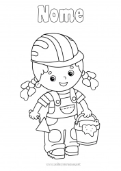 Desenho para personalizar Menina Profissões na construção Pedreiro