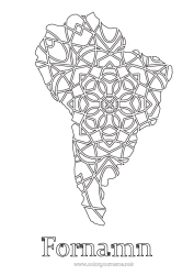 Gratis färgläggning Geografi Zentangle Sydamerika Världskarta