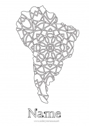 Free coloring Geography Zentangle South America Map of continents