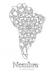 Colorear gratis Geografía Zentangle Sudamerica Mapa de continentes