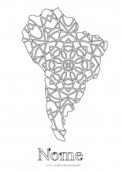 Desenho grátis Geografia Zentangle América do Sul Mapa dos continentes