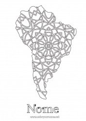 Disegno gratuito Geografia Zentangle Sud America Mappa dei continenti