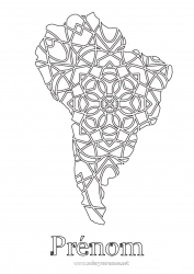 Dessin gratuit Géographie Zentangle Amérique du sud Carte des continents