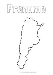 Pagină de colorat gratuită Geografie America de Sud Argentină Hartă a țărilor