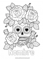 Colorear para personalizar Flores Calavera Día de los Muertos