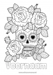 Gratis kleurplaat Bloemen Schedel Dia de los Muertos