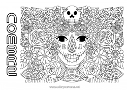 Colorear gratis Flores Calavera Día de los Muertos Catrina