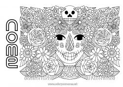 Desenho grátis Flores Crânio Dia dos Mortos Catrina