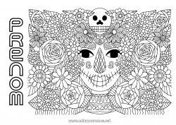 Dessin gratuit Fleurs Crâne Día de los Muertos Catrina