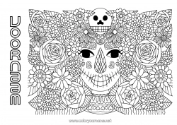 Gratis kleurplaat Bloemen Schedel Dia de los Muertos Catrina