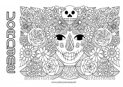 Kostenlose Malvorlage Blumen Schädel Día de los Muertos Catrina