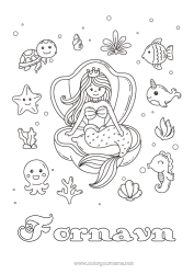 Gratis farvelægning Sød Kawaii Sirene
