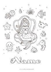 Free coloring Cute Kawaii Mermaid