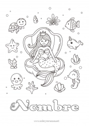 Colorear gratis Lindo Kawaii Sirena