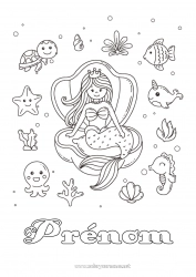 Coloriage gratuit Mignon Kawaii Sirène