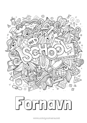 Farvelægningssiden tilpasning Mandala Skole Blyant Verdensklode Skolestart Klasseliste Skoleartikler Vækkeur Vinkelmåler Papirfly