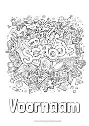 Gratis kleurplaat Mandala School Potlood Wereldbol Terug naar school Schoolbord Schoolbenodigdheden Wekker Winkelhaak Papieren vliegtuigen