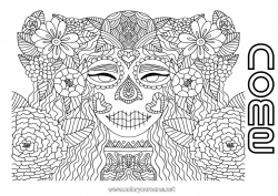 Desenho grátis Fantasia Flores Crânio Dia dos Mortos Catrina