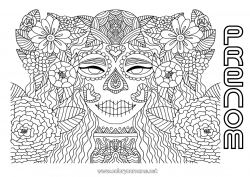 Dessin gratuit Déguisement Fleurs Crâne Día de los Muertos Catrina