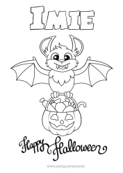 Kolorowanka za darmo Nietoperz Cukierki Halloween Ptaki i latające ssaki Napis 'halloween'