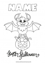 Free coloring Bat Sweets Halloween Flying birds and mammals Inscription 