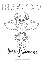 Dessin gratuit Chauve-souris Bonbons Halloween Oiseaux et mammifères volants Inscription "halloween"