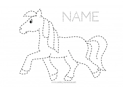 Free drawing Horse Children's activities Easy coloring pages Trace and color Farm animals