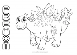 Coloriage gratuit Mignon Dinosaures Animal Stégosaure