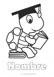 Colorear para personalizar Tortuga Libro Reptiles Lectura Regreso a clases Toga de estudiante Tortuga terrestre