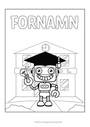 Färgläggningssida att anpassa Robot Skola Glödlampa Skolstart
