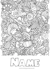 Free colouring Pumpkin Thanksgiving Turkey Autumn Farm animals Cornucopia Thanksgiving turkey