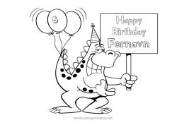 Gratis fargelegging Monster Bursdag Ballonger Drage Gratulerer med dagen! Tilpasset bursdag alder Drager, enhornede hester og fantastiske dyr