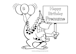 Desen liber de colorat Monstru Aniversare Baloane Dragon La mulți ani! Vârstă personalizabilă de sărbătorit Dragoni, unicorni și animale fantastice