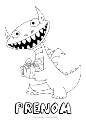 Coloriage gratuit Monstre Cadeaux Dragon Animal Dragons, licornes et animaux fantastiques