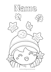 Free colouring Autumn Child Leaves