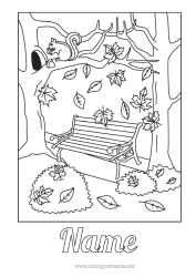Colouring to customise Squirrel Autumn Leaves Forest Animals