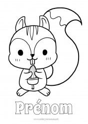 Coloriage gratuit Kawaii écureuil Animal Animaux de la forêt Noisette