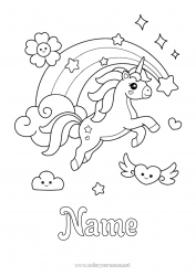 Free coloring Kawaii Unicorn Animal Rainbow Dragons, unicorns and fantastic animals