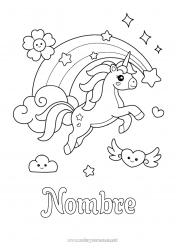 Colorear gratis Kawaii Unicornio Animales Arcoíris Dragones, unicornios y animales fantásticos