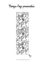 Coloriage gratuit Kawaii Été Nourriture Marque page Ananas Fruits Pastèque Banane Raisin