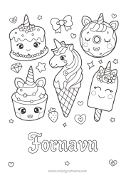 Farvelægningssiden tilpasning Kage Kawaii Enhjørning Donuts Slik, søde sager Is. Muffin Drager, enhornede heste og fantastiske dyr