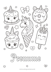 Pagină de colorat personalizată Tort Drăguț Unicornă Gogoși Dulciuri, bunătăți Înghețată Brioșă Dragoni, unicorni și animale fantastice