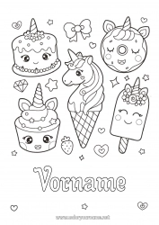 Kostenlose Malvorlage Kuchen Kawaii Einhorn Donuts Leckereien, Süßigkeiten Eis Cupcake Drachen, Einhörner und fantastische Tiere