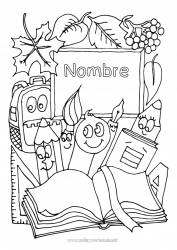 Colorear para personalizar Otoño Hojas Libro Lectura Lápiz Mochila escolar Pizarra de clase Útiles escolares