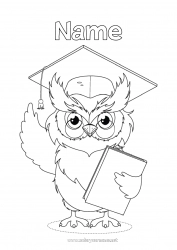 Free coloring Owl Teacher Flying birds and mammals Education Professions Back to School Student cap