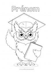 Dessin gratuit Chouette, Hibou Maîtresse/Maître Oiseaux et mammifères volants Métiers de l'éducation Rentrée scolaire Toque d'étudiant